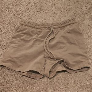 Zenana Outfitters Tan Athletic Shorts Relaxed Fit Cotton Blend